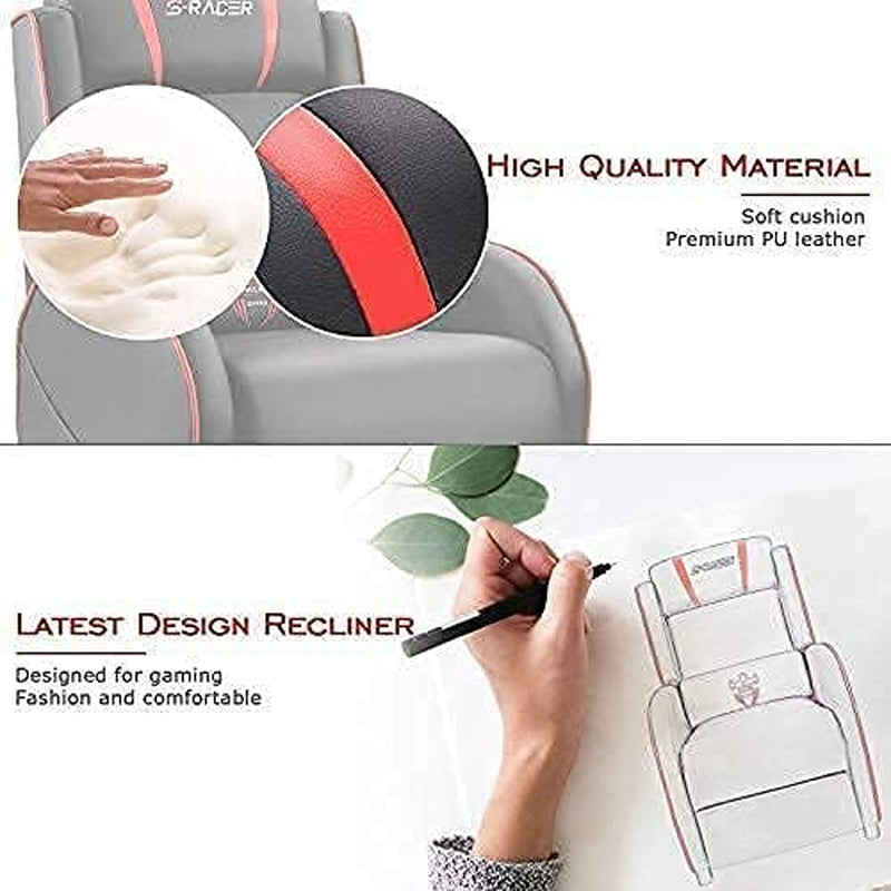 Gaming Massage Recliner Chair Racing Style Single Living Room Sofa Recliner PU Leather Recliner Seat Comfortable Ergonomic Home Theater Seating (Red)