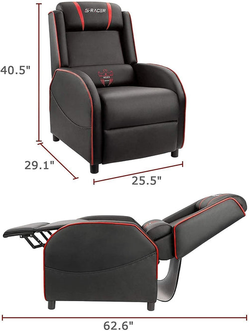 Gaming Massage Recliner Chair Racing Style Single Living Room Sofa Recliner PU Leather Recliner Seat Comfortable Ergonomic Home Theater Seating (Red)