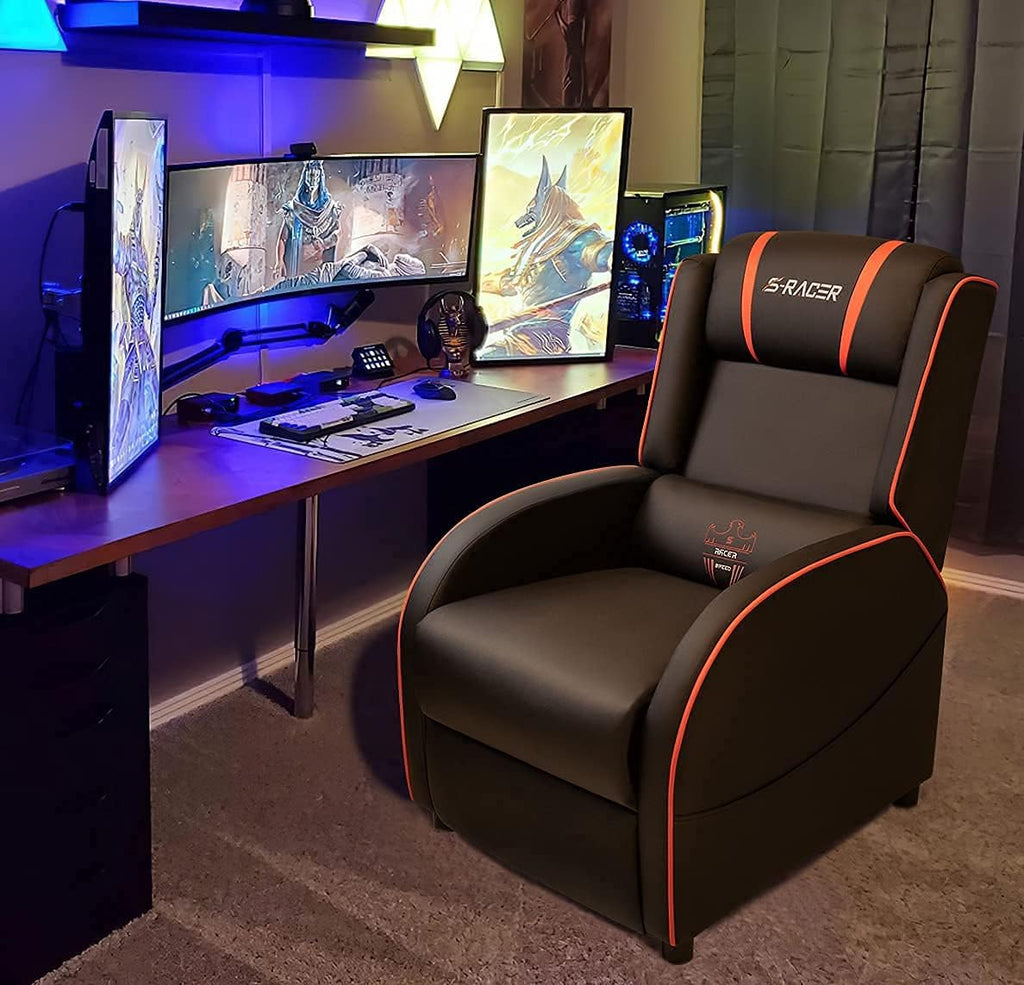 Gaming Massage Recliner Chair Racing Style Single Living Room Sofa Recliner PU Leather Recliner Seat Comfortable Ergonomic Home Theater Seating (Red)