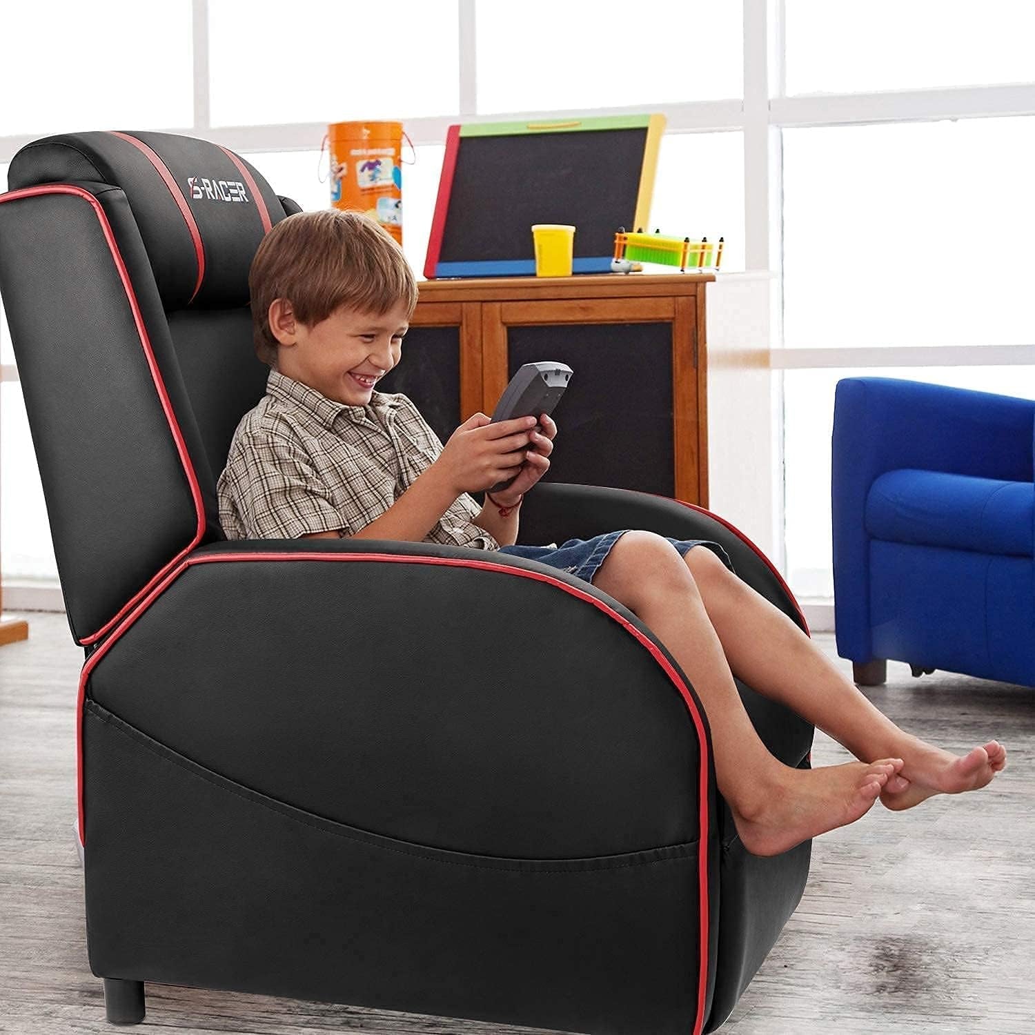 Gaming Massage Recliner Chair Racing Style Single Living Room Sofa Recliner PU Leather Recliner Seat Comfortable Ergonomic Home Theater Seating (Red)